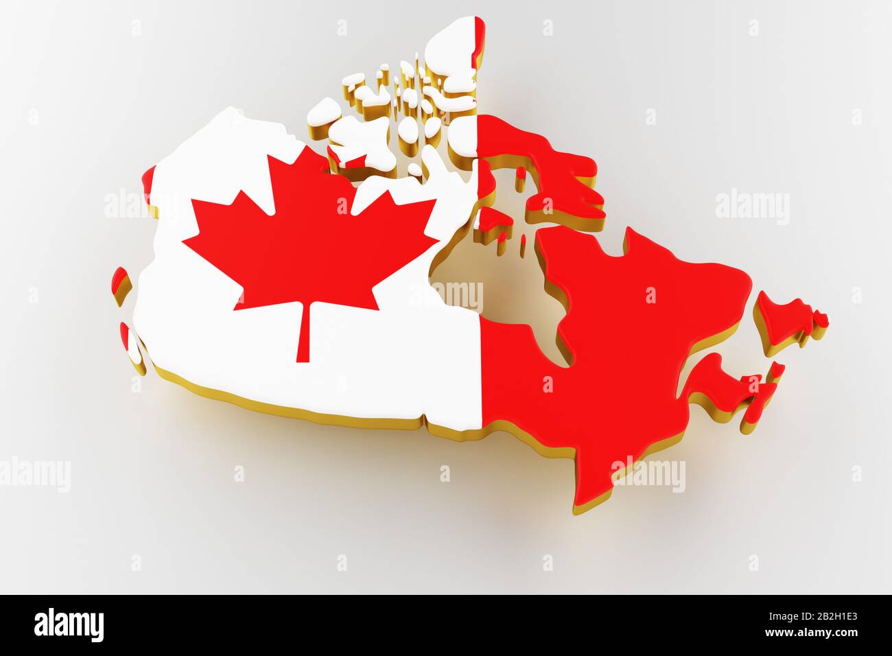 Carte tridimensionnelle du Canada. Carte de la frontière terrestre du Canada avec drapeau. Carte du Canada sur fond blanc. rendu tridimensionnel Banque D'Images
