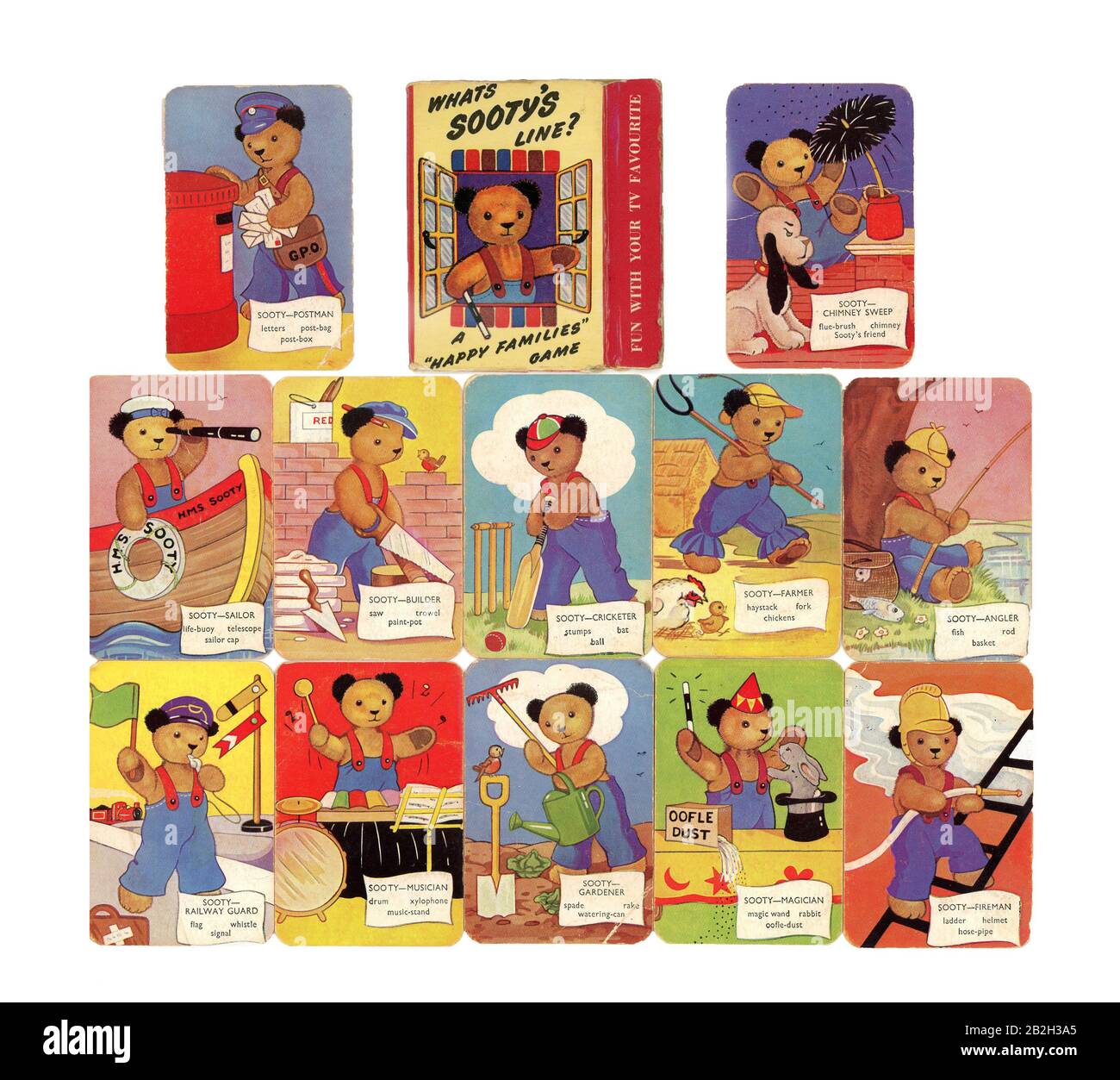 Sooty - Familles Heureuses. Jeu de cartes pour enfants (1957 - 1964) Banque D'Images