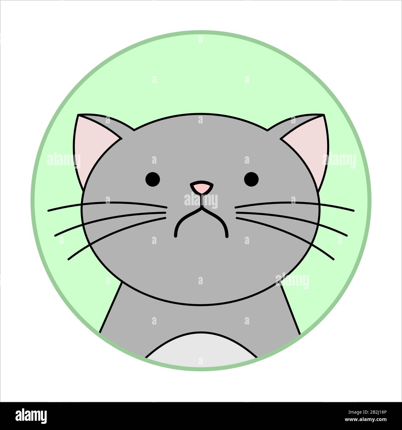 Mignon Naughty, Chat Grumpy, Icône Ronde, Emoji. Le Chat Gris Avec Un Whiskers Est Très Mécontent, Image Vectorielle Isolée Sur Un Fond Blanc. Illustration de Vecteur