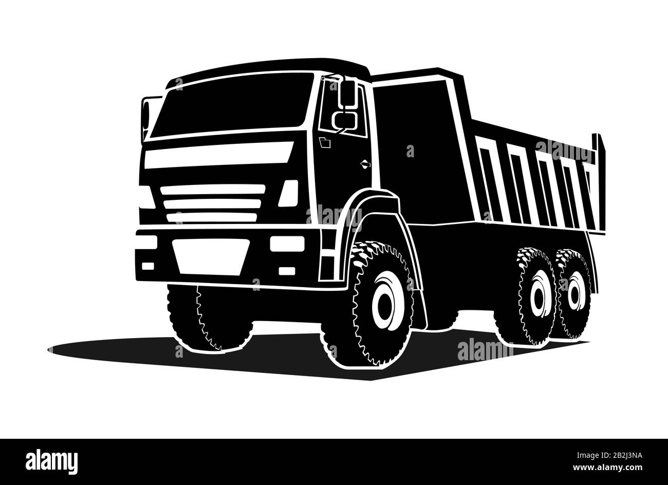 silhouette de camion à gros vidage, logo. Vue sur trois quarts. Illustration de Vecteur