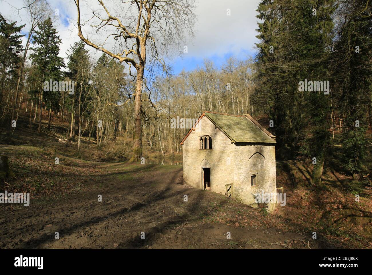 La maison de pompage dans le domaine du château de Croft, Herefordshire, Angleterre, Royaume-Uni. Banque D'Images