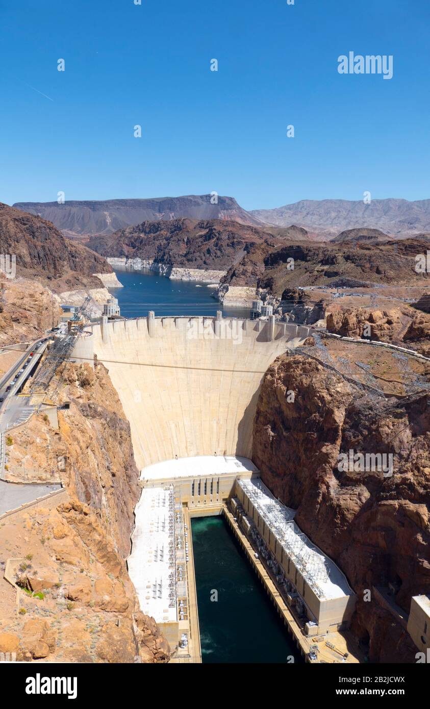 Le barrage Hoover construit entre 1931 et 1936 sur le fleuve Colorado entre le Nevada et le Colorado, aux États-Unis d'Amérique. Banque D'Images