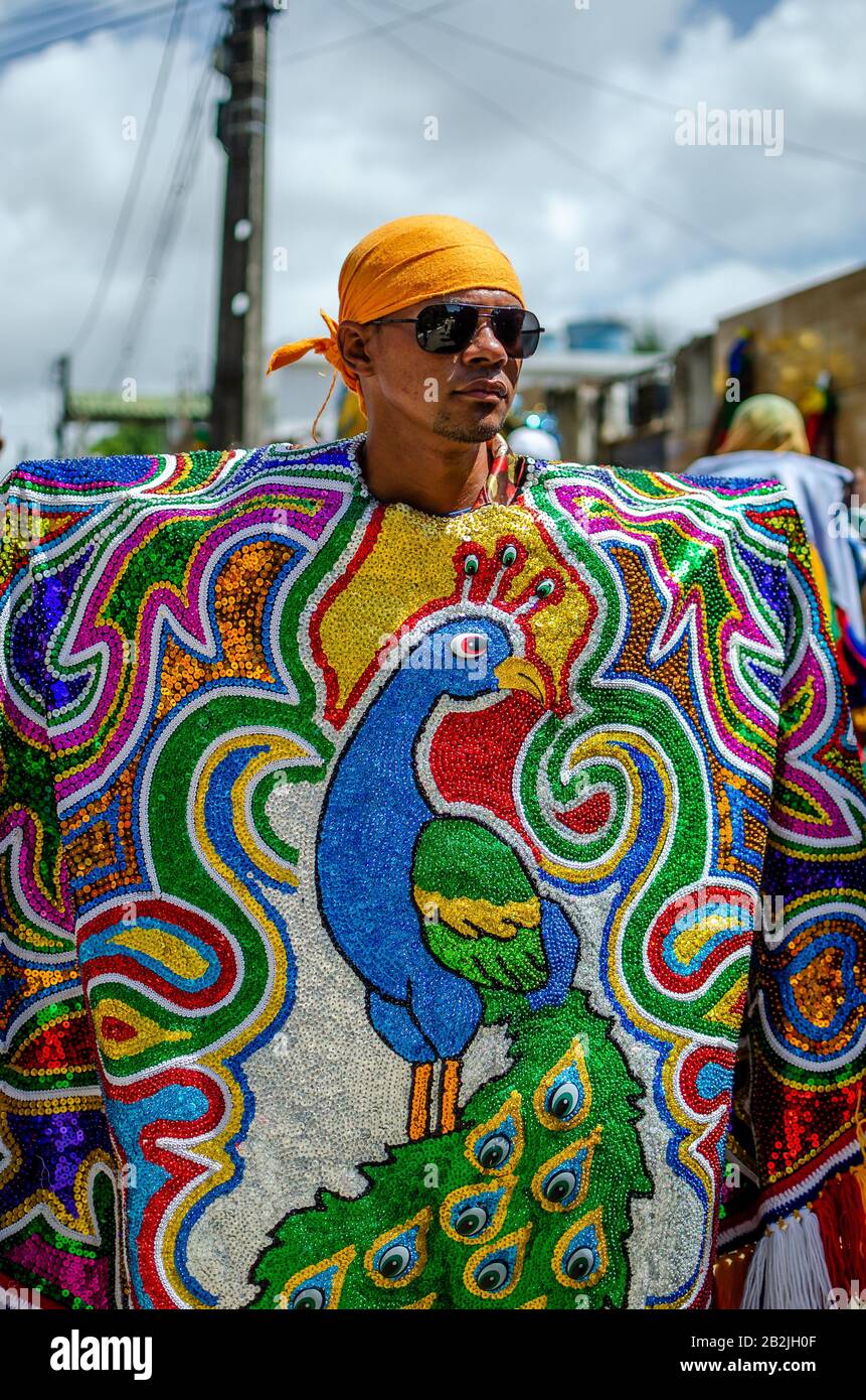 Février 2020, Carnaval Brésilien. Culture populaire, rencontre de 'Maracatus de baque solto' ('rural maracatu'), musique et danse typique de Pernambuco. Banque D'Images