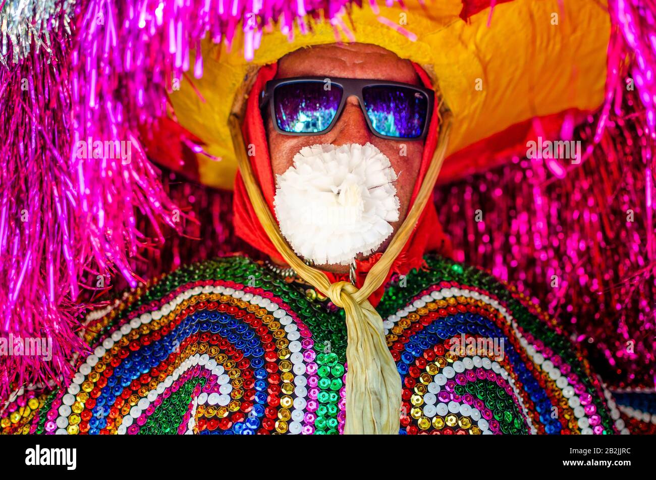 Février 2020, Carnaval Brésilien. Culture populaire, rencontre de 'Maracatus de baque solto' ('rural maracatu'), musique et danse typique de Pernambuco. Banque D'Images