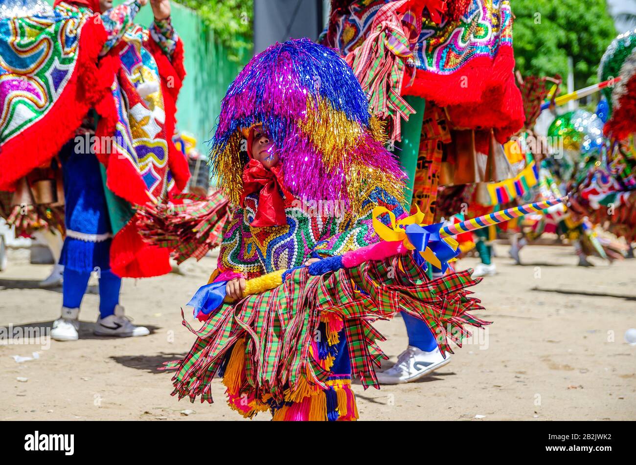 Février 2020, Carnaval Brésilien. Culture populaire, rencontre de 'Maracatus de baque solto' ('rural maracatu'), musique et danse typique de Pernambuco. Banque D'Images