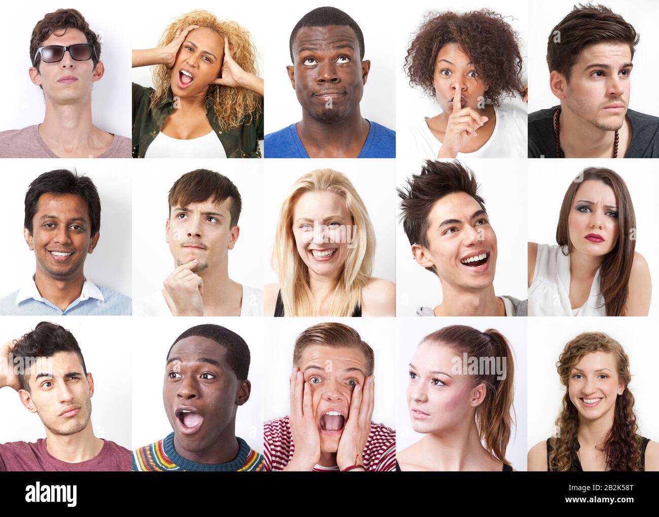 Collage de personnes multi-ethniques avec diverses expressions du visage Banque D'Images