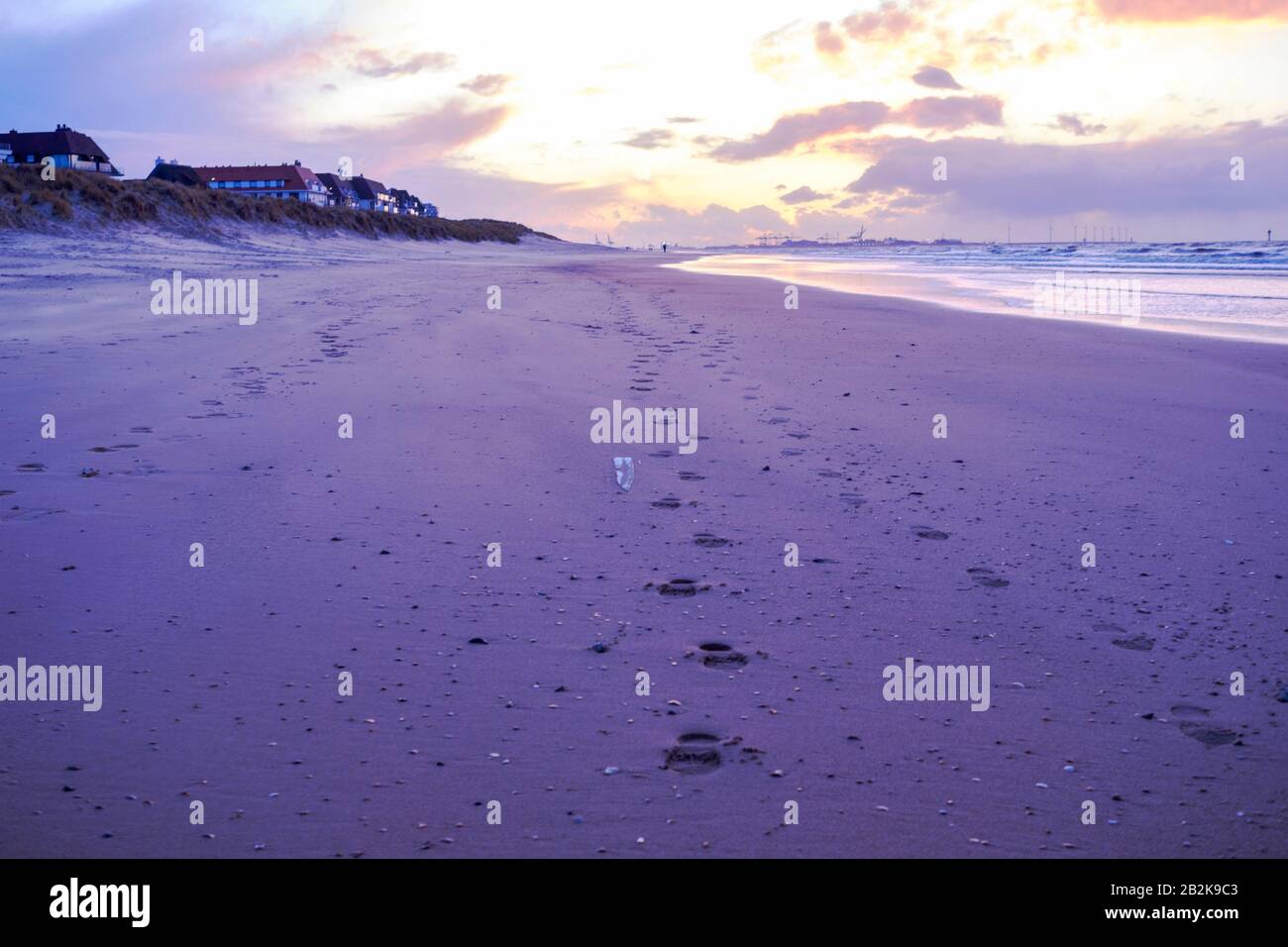 Coucher de soleil sur la côte belge de l'Atlantique, Knokke-Heist Banque D'Images