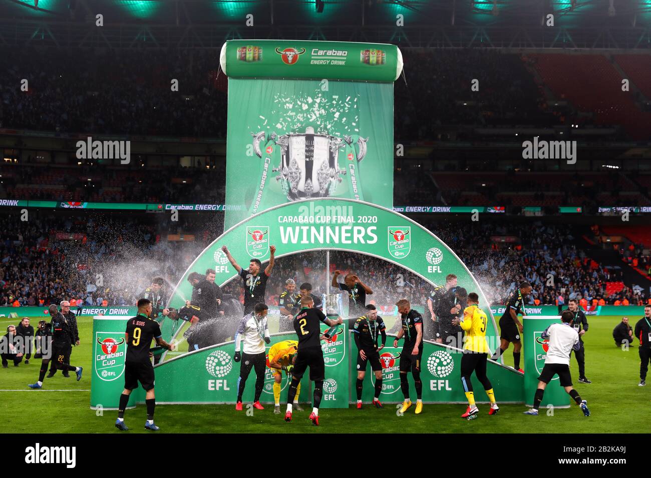 Les joueurs de Manchester City célèbrent après avoir remporté la coupe Carabao - Aston Villa / Manchester City, la finale de la coupe Carabao, le stade Wembley, Londres, Royaume-Uni - 1 mars 2020 Usage éditorial Seulement - les restrictions de DataCo s'appliquent Banque D'Images