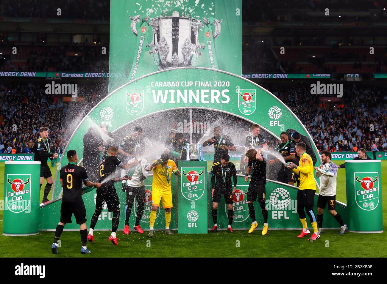 Les joueurs de Manchester City célèbrent après avoir remporté la coupe Carabao - Aston Villa / Manchester City, la finale de la coupe Carabao, le stade Wembley, Londres, Royaume-Uni - 1 mars 2020 Usage éditorial Seulement - les restrictions de DataCo s'appliquent Banque D'Images