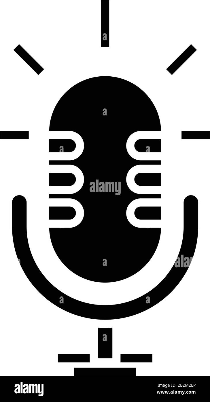 Icône noire du microphone, illustration du concept, symbole plat vectoriel, signe glyphe. Illustration de Vecteur