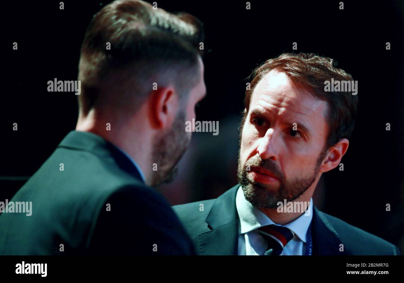 Gareth Southgate, responsable de l'Angleterre, lors du tirage au sort de la Ligue des Nations de l'UEFA 2020/21 au centre de conférence Beurs van Berlage, Amsterdam. Banque D'Images