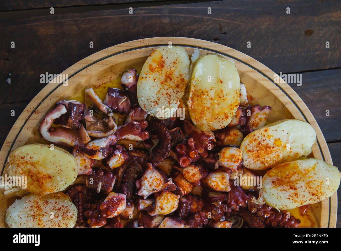 'Pulpo a feira', plat traditionnel octupus en Galice, Espagne Banque D'Images