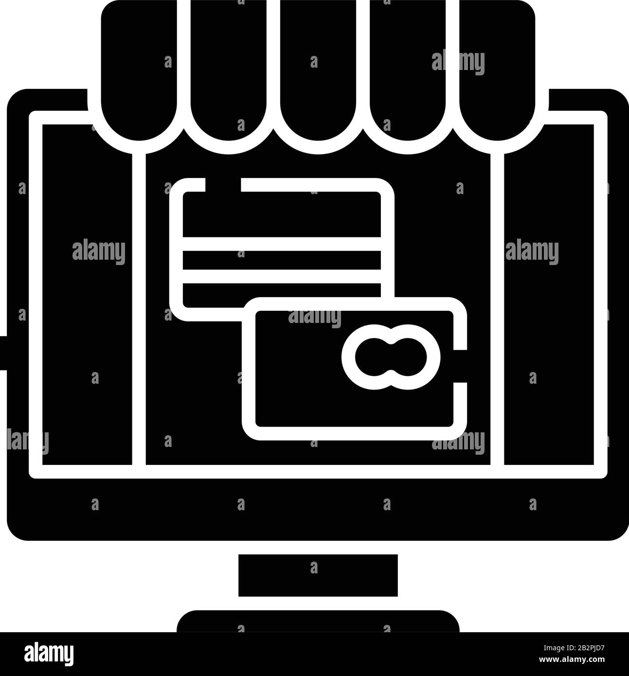 Boutique en ligne icône noire, illustration du concept, symbole vectoriel plat, signe glyphe. Illustration de Vecteur