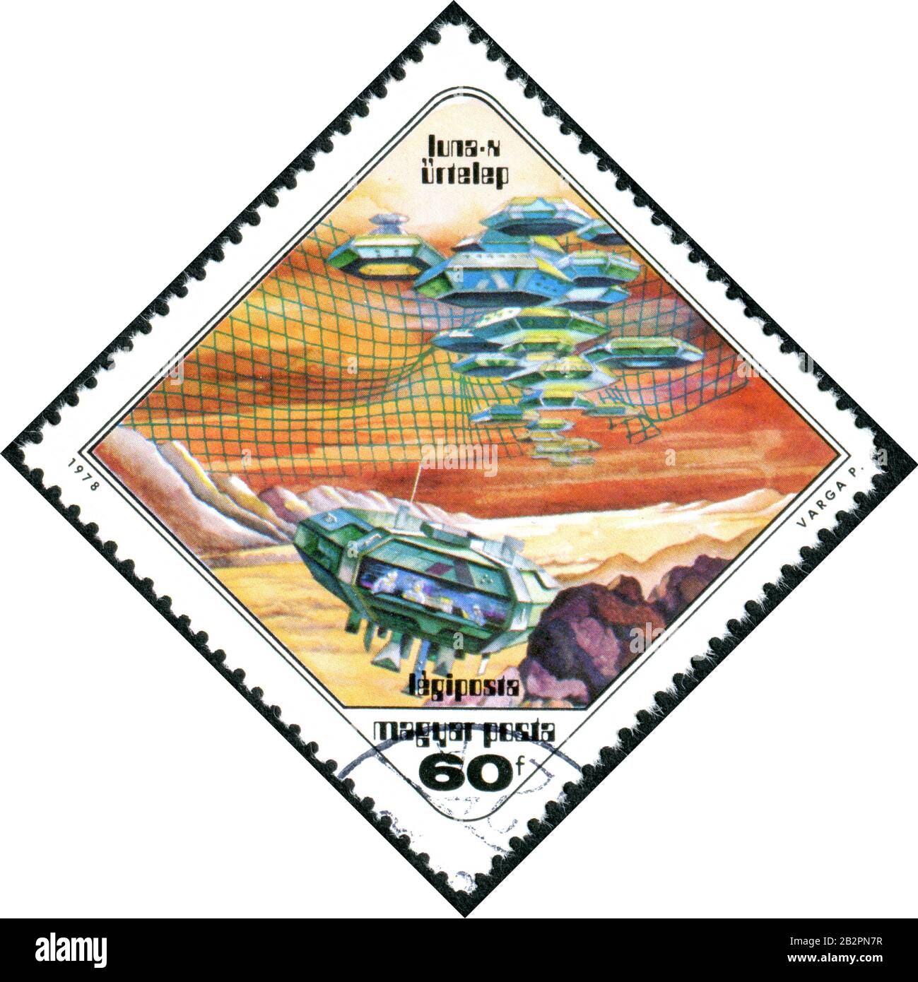 Hongrie - VERS 1978: Un timbre imprimé en Hongrie, dépeint Science Fiction Peintures de Pal Varga: Moon colonie, vers 1978 Banque D'Images