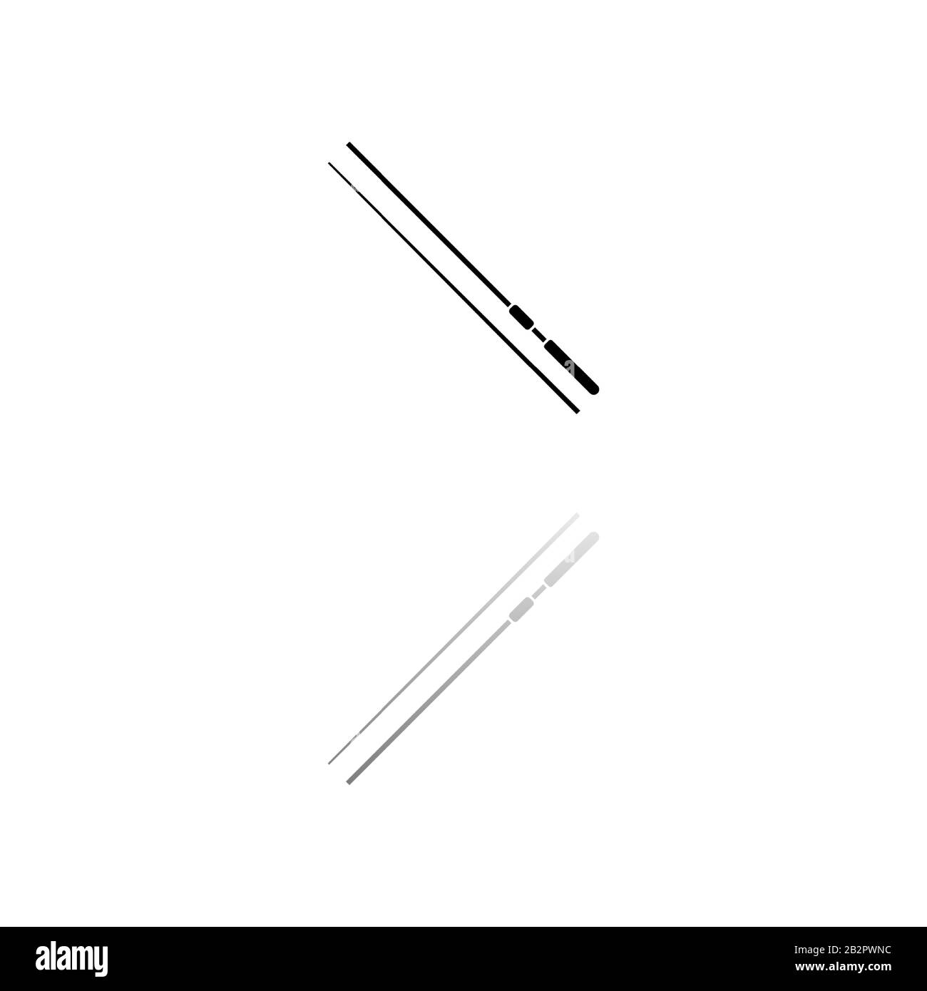 Tringle de pêche. Symbole noir sur fond blanc. Illustration simple. Icône Vecteur Plat. Ombre De Réflexion Miroir. Peut être utilisé dans logo, Web, mobile et U Illustration de Vecteur