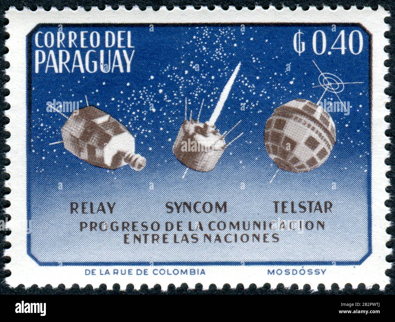Paraguay - VERS 1964 : un timbre imprimé au Paraguay, dépeint les satellites Relay, Syncom et Telstar, vers 1964 Banque D'Images