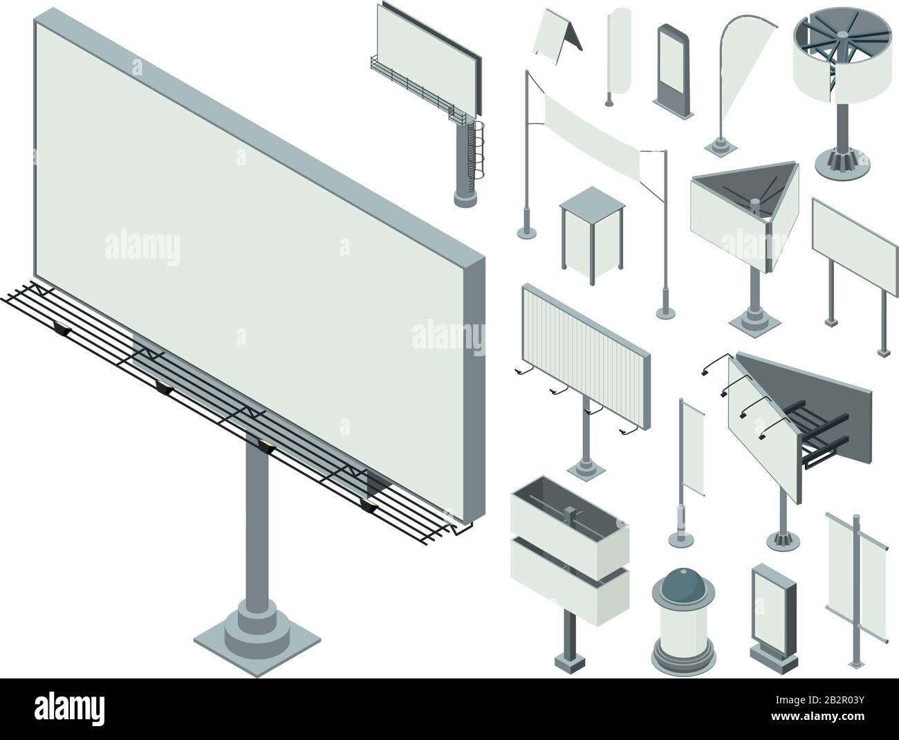 Des icônes de publicité extérieure sont définies. Ensemble isométrique d'icônes vectorielles publicitaires extérieures pour le web design isolé sur fond blanc Illustration de Vecteur