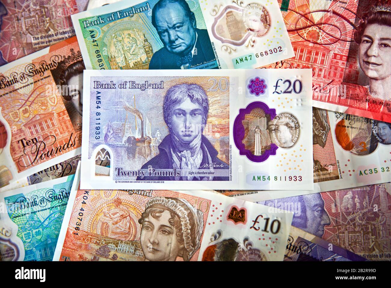 Le nouveau billet de banque de 20 livres sterling en polymère 2020 de la Banque d'Angleterre avec l'artiste JMW Turner Banque D'Images