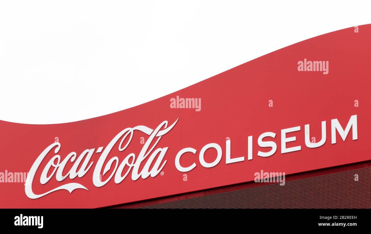 Le Coca-Cola Coliseum signe à l'extérieur de l'arène à Exhibition place à Toronto C'est l'arène de la Toronto Marlies, l'équipe AHL. Banque D'Images