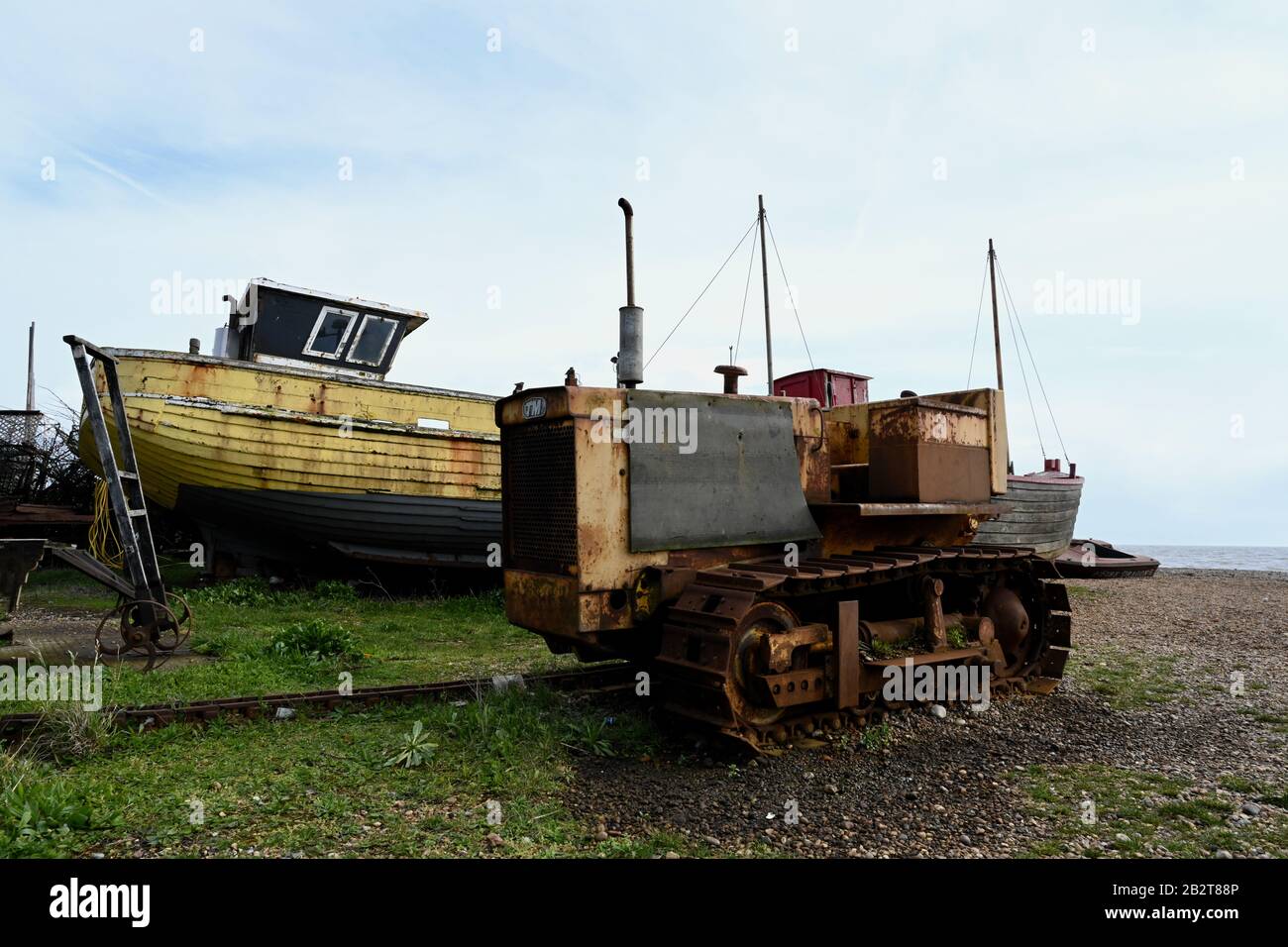 Petite industrie de pêche indépendante unique, le Stade, à Hastings, en Angleterre Banque D'Images