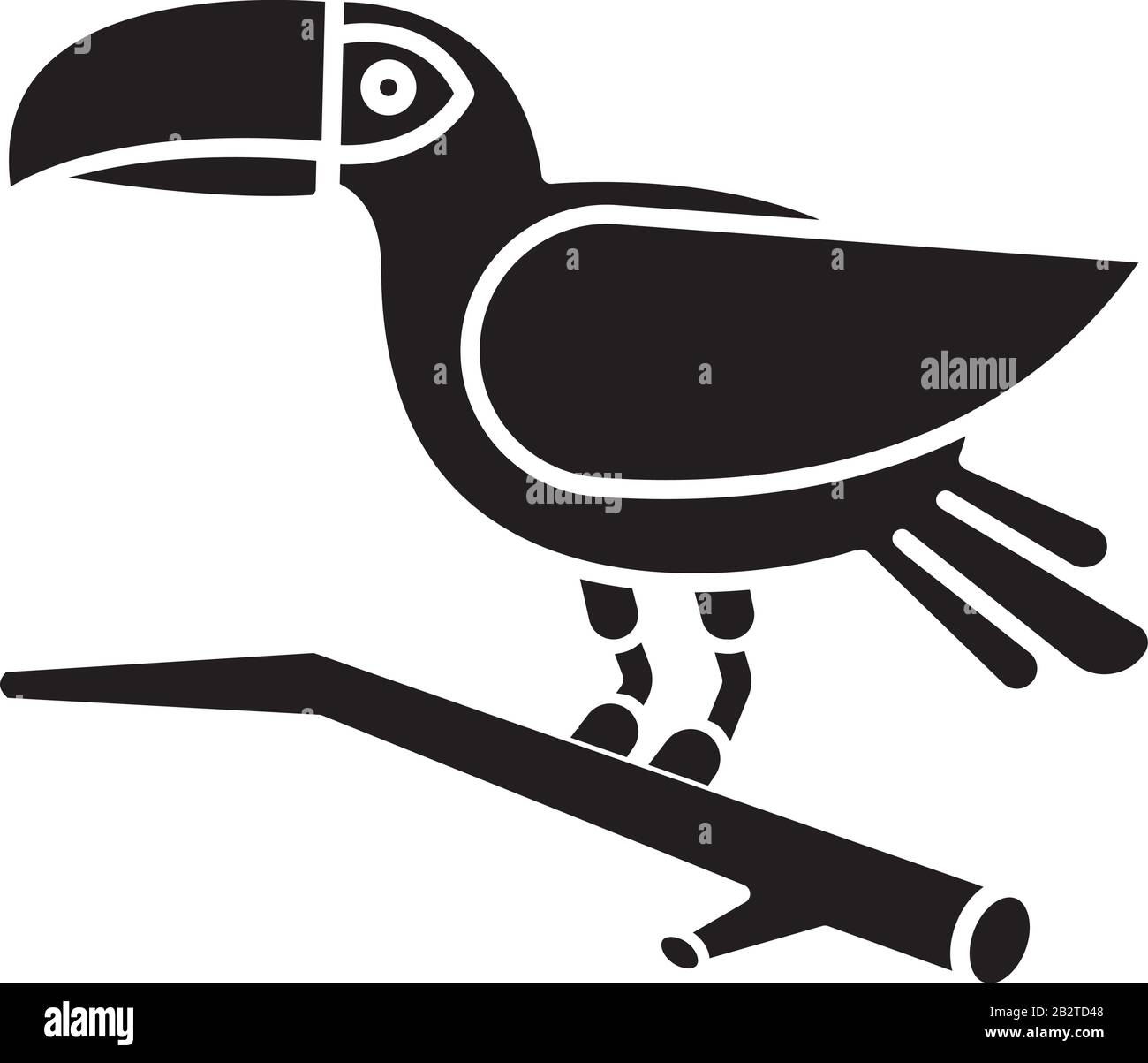 Icône de glyphe noir Toucan. Oiseau exotique. La faune brésilienne. Faune. Birdie tropical. Ornithologie. Animal sauvage d'Amérique du Sud. Symbole silhouette sur blanc Illustration de Vecteur