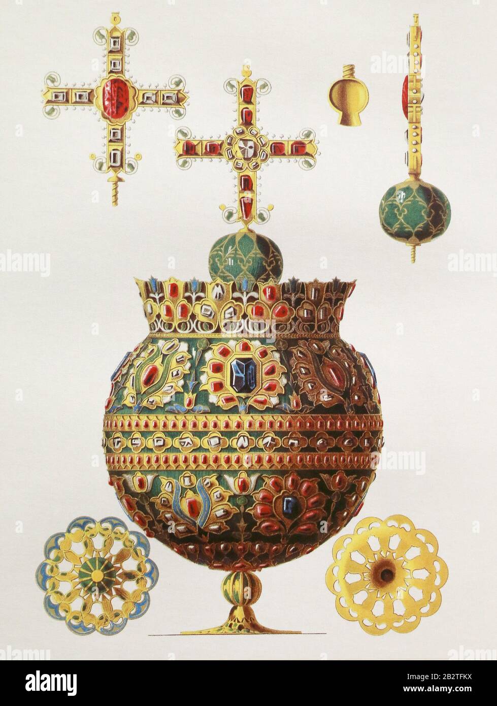 Tsarist regalia 'derzhava' du tsar russe Alexei Mikhaïlovitch. Peinture de F. Solntsev, XIXe siècle. Banque D'Images