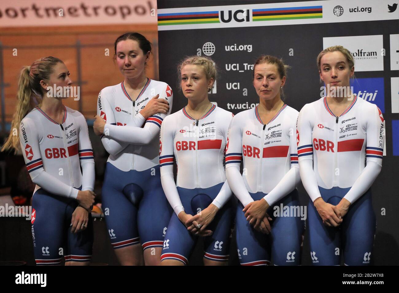 Katie Archibald , Elinor Barker , Eleanor Dickinson et Neah Evans de Grande-Bretagne La Poursuite de l'équipe féminine - Podium pendant les Championnats du monde de cyclisme sur piste de 2020 de l'UCI Présentés par Tissot le 27 février 2020 à l'hippodrome de Berlin, Allemagne - photo Laurent Lairys / DPPI Banque D'Images