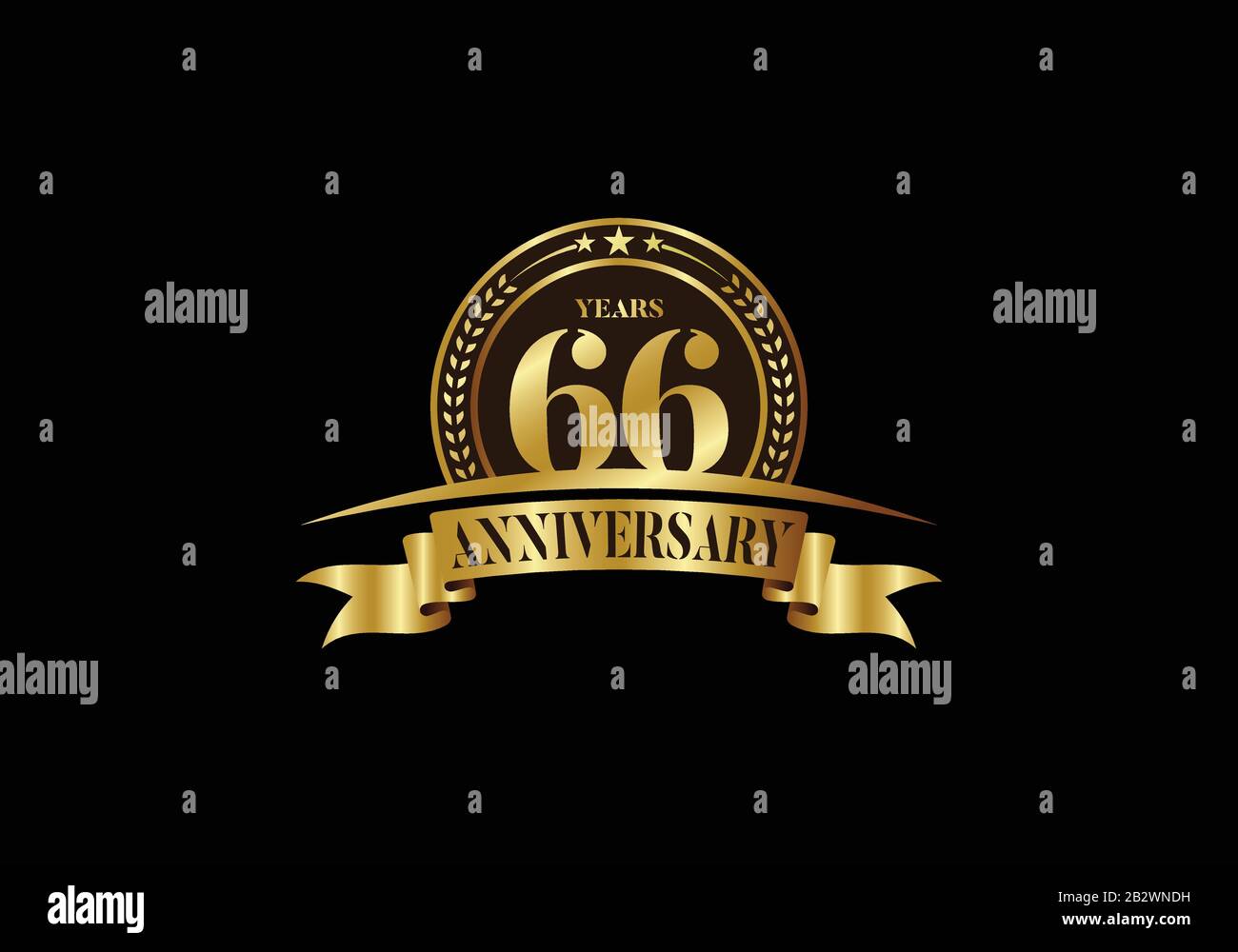 Modèle de logo anniversaire 66 ans, célébration anniversaire de design vectoriel, emblème anniversaire doré avec ruban. Conception d'un livret, brochure Illustration de Vecteur