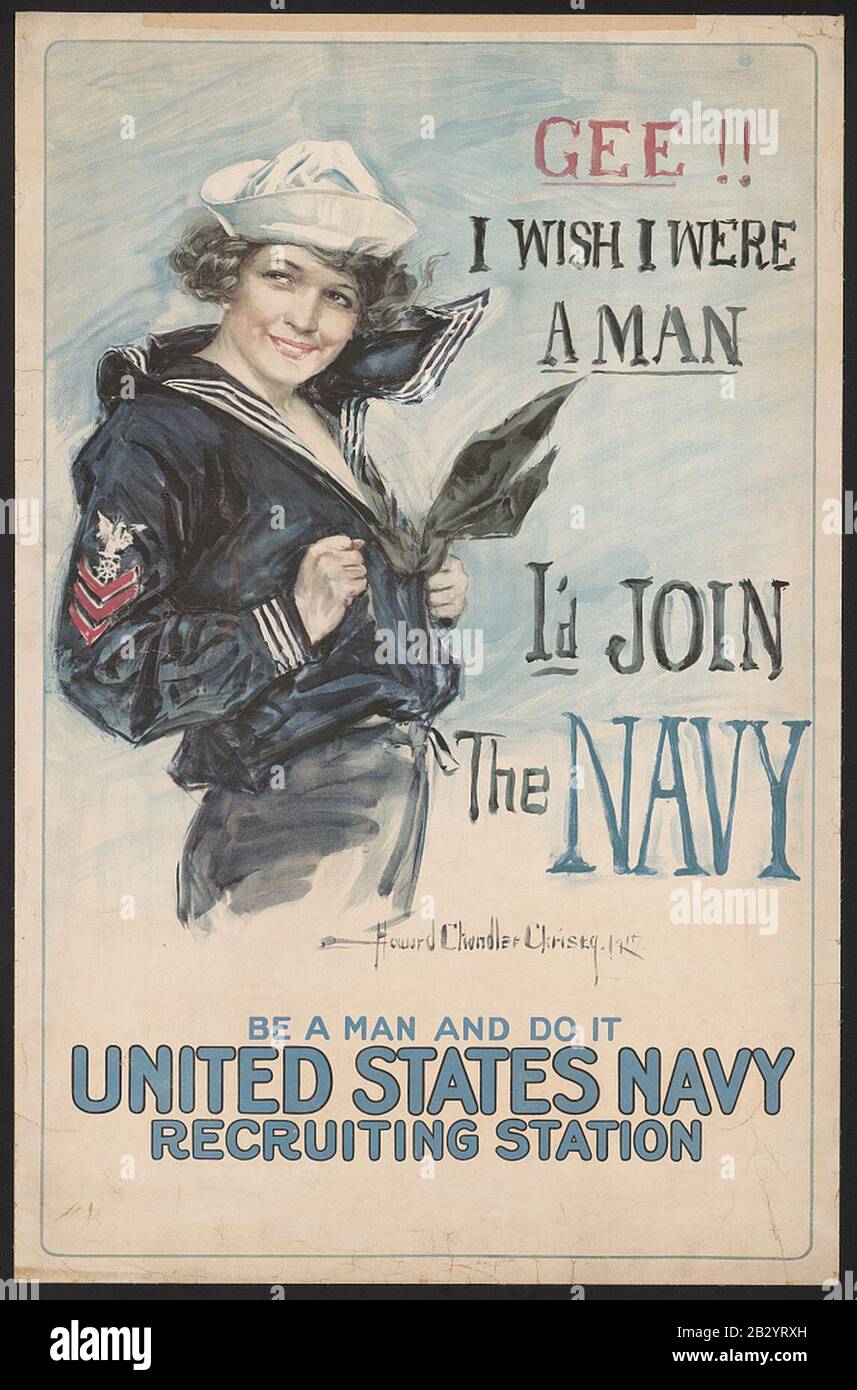 Gee !! J'aimerais être un homme, je me joinerais à la Marine Pour Être un homme et le faire - Station de recrutement de la Marine des États-Unis - Howard Chandler Christy 1917. Banque D'Images