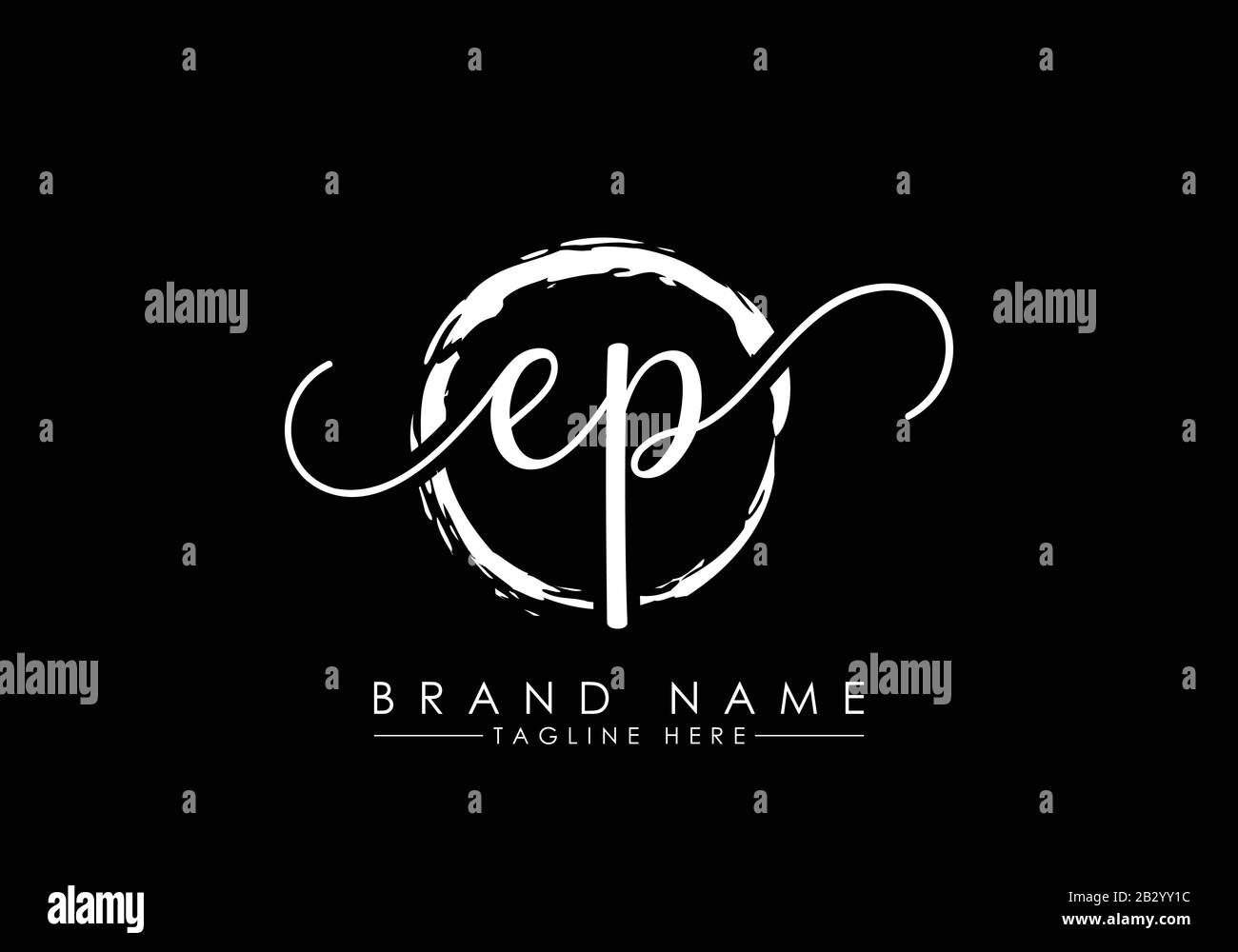 E et P logo écriture initiale avec cercle de pinceau. Logo manuscrit pour la mode, l'équipe, le mariage, le logo de luxe. Illustration de Vecteur