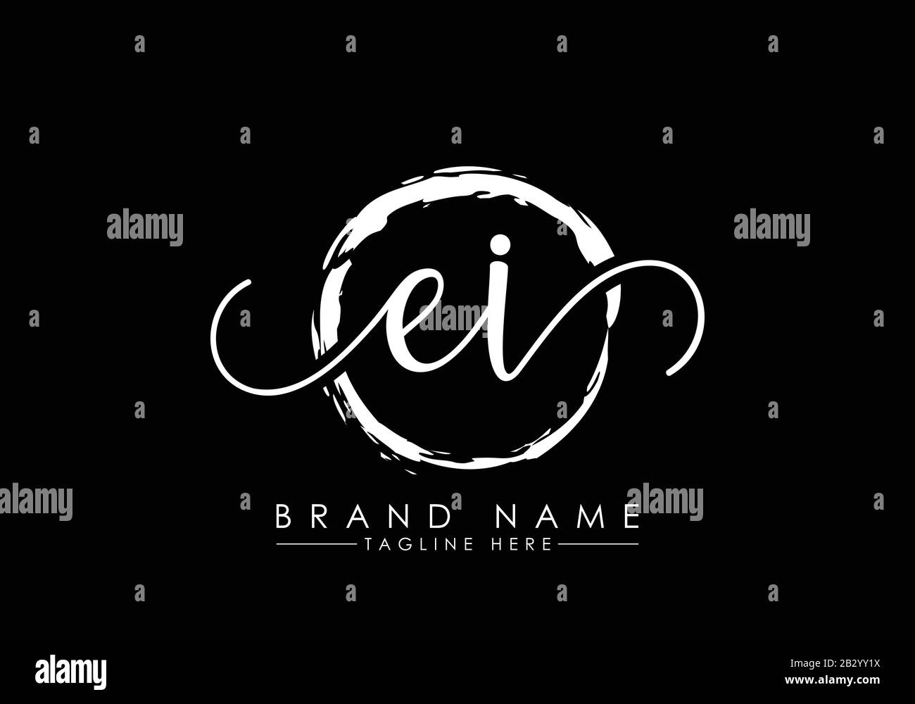 E et I logo écriture initiale avec cercle de pinceau. Logo manuscrit pour la mode, l'équipe, le mariage, le logo de luxe. Illustration de Vecteur