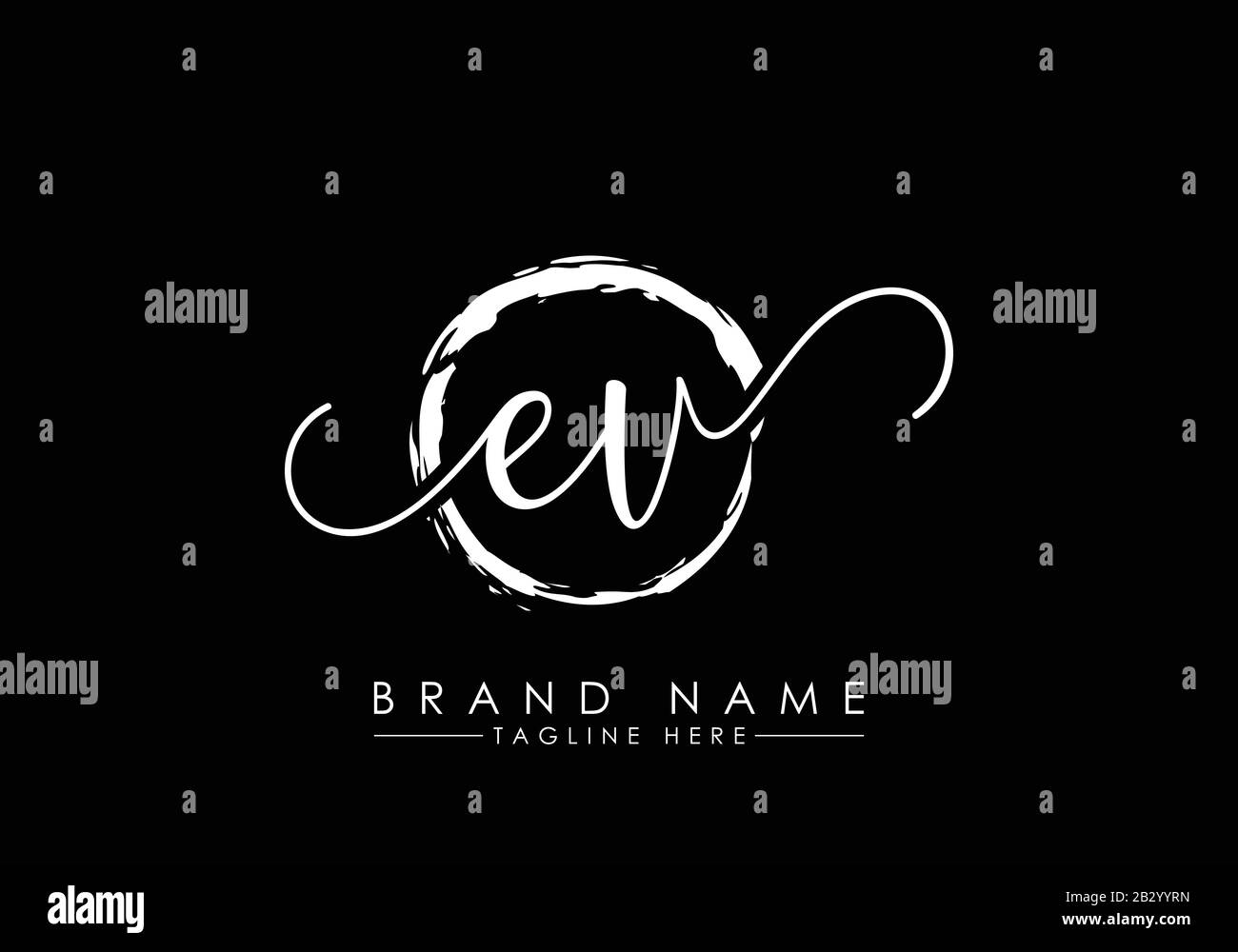 E et V logo écriture initiale avec cercle de pinceau. Logo manuscrit pour la mode, l'équipe, le mariage, le logo de luxe. Illustration de Vecteur