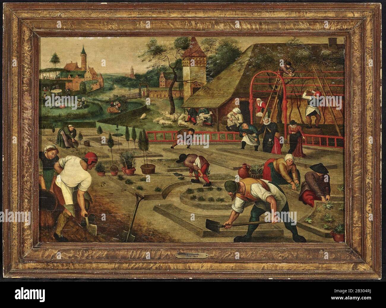 Gemälde - Der Frühling - Bereitung der Blumenbeete - Pieter Breugel d J Werkstatt - UM 1600. Banque D'Images
