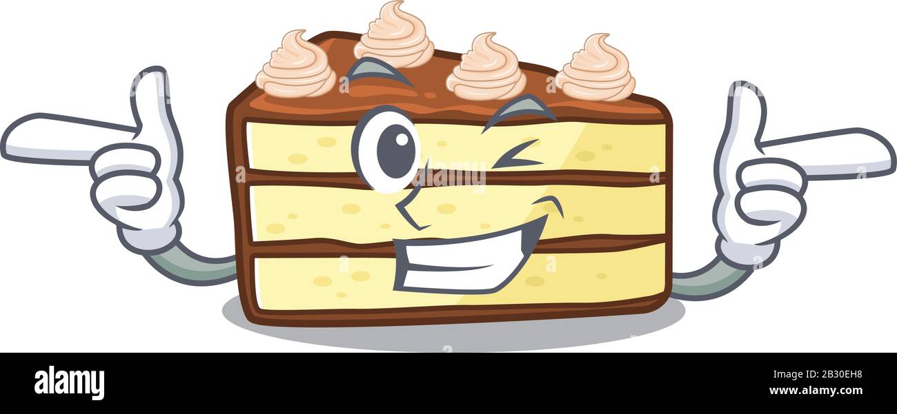 Jolie Mascotte Dessin Anime De Gateau De Tranche De Chocolat Avec Oeil De Wink Image Vectorielle Stock Alamy