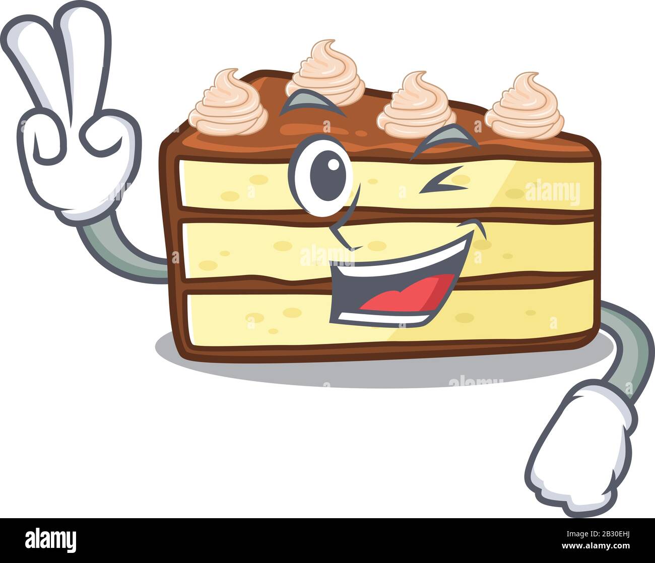 Mascotte De Drole De Gateau De Tranche De Chocolat Personnage De Dessin Anime Avec Deux Doigts Image Vectorielle Stock Alamy
