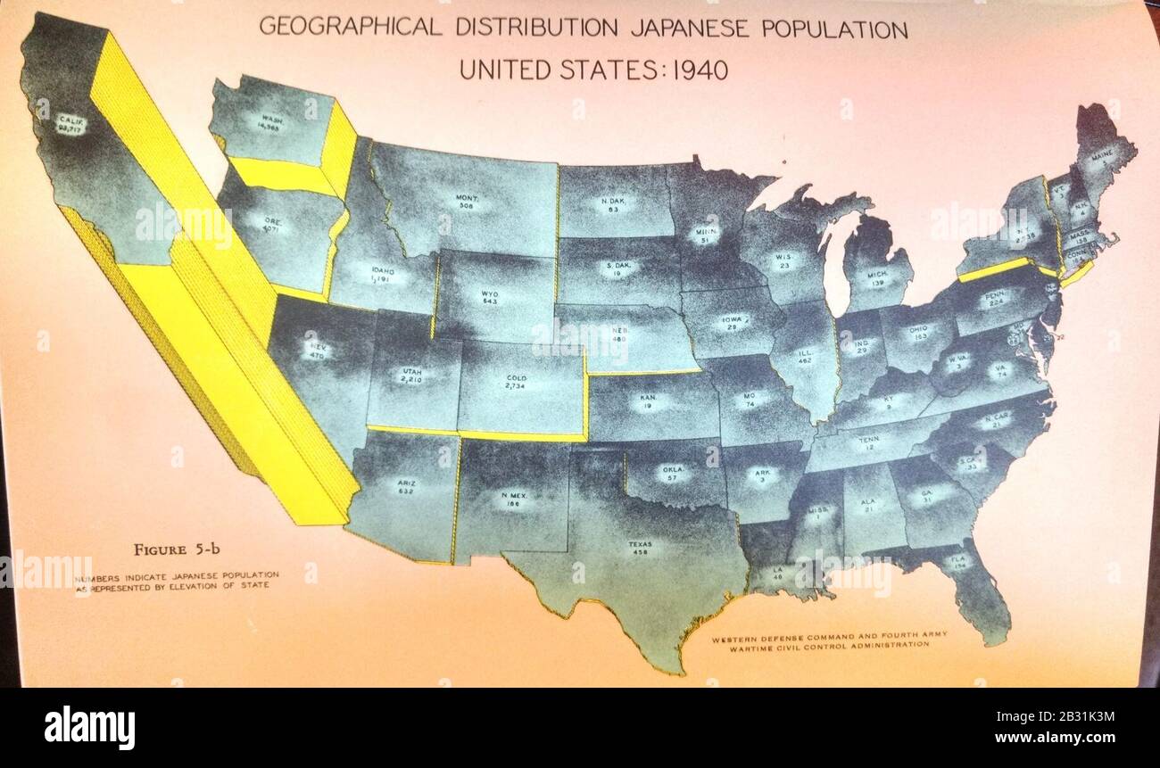 Répartition Géographique Population Japonaise États-Unis 1940 1. Banque D'Images