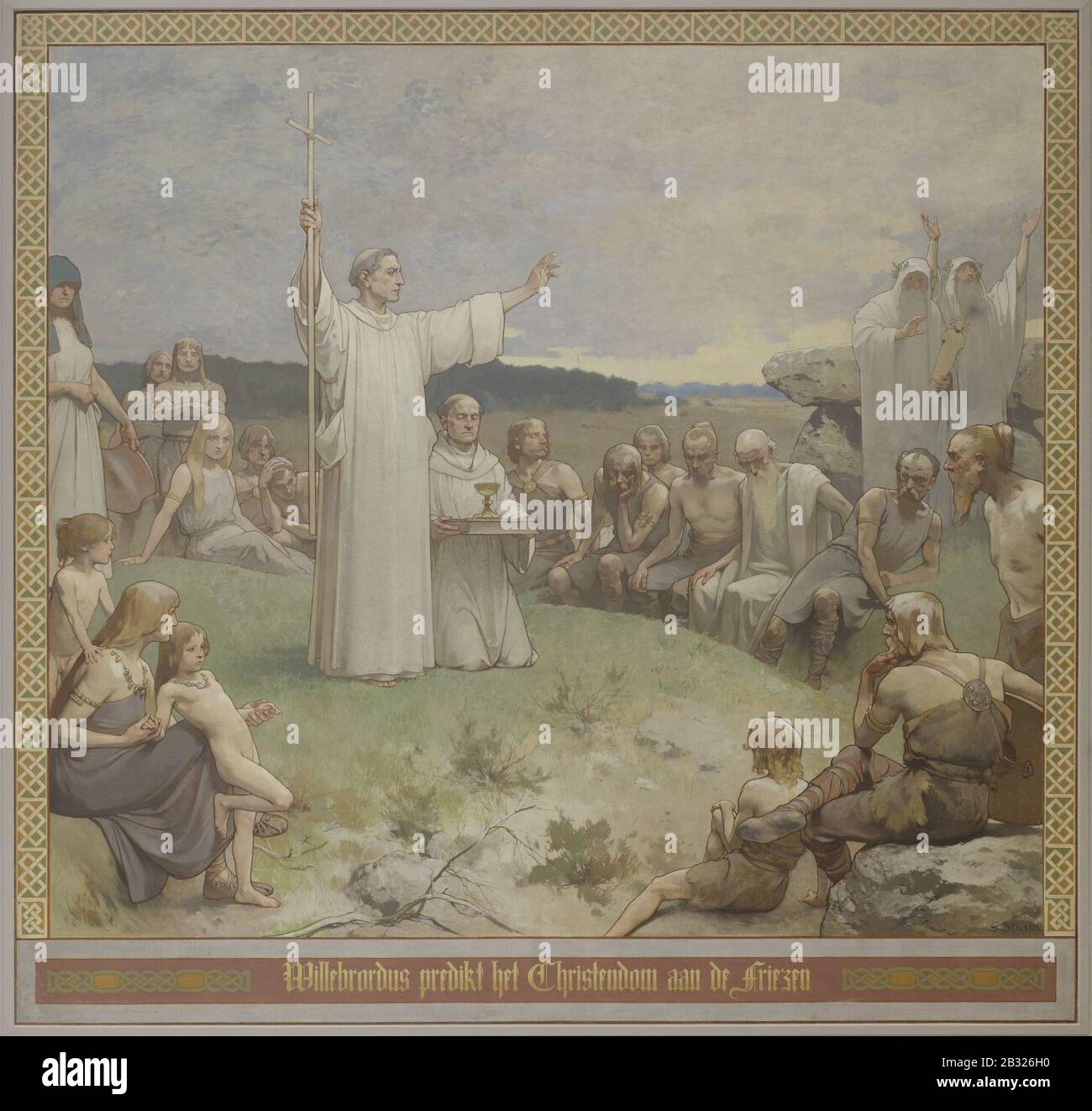 Georg Sturm, Willibordus predikt het Christendom aan de Friezen. Banque D'Images