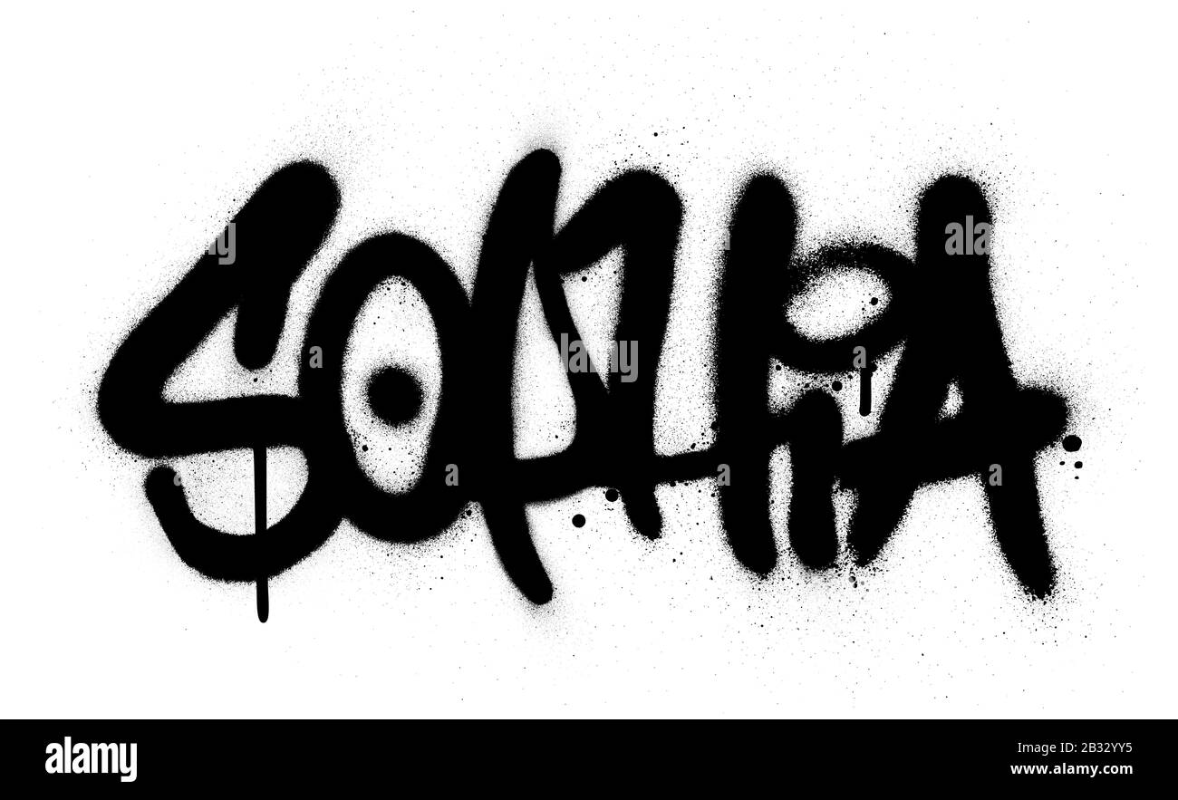 Nom Graffiti Sophia pulvérisé en noir sur blanc Illustration de Vecteur