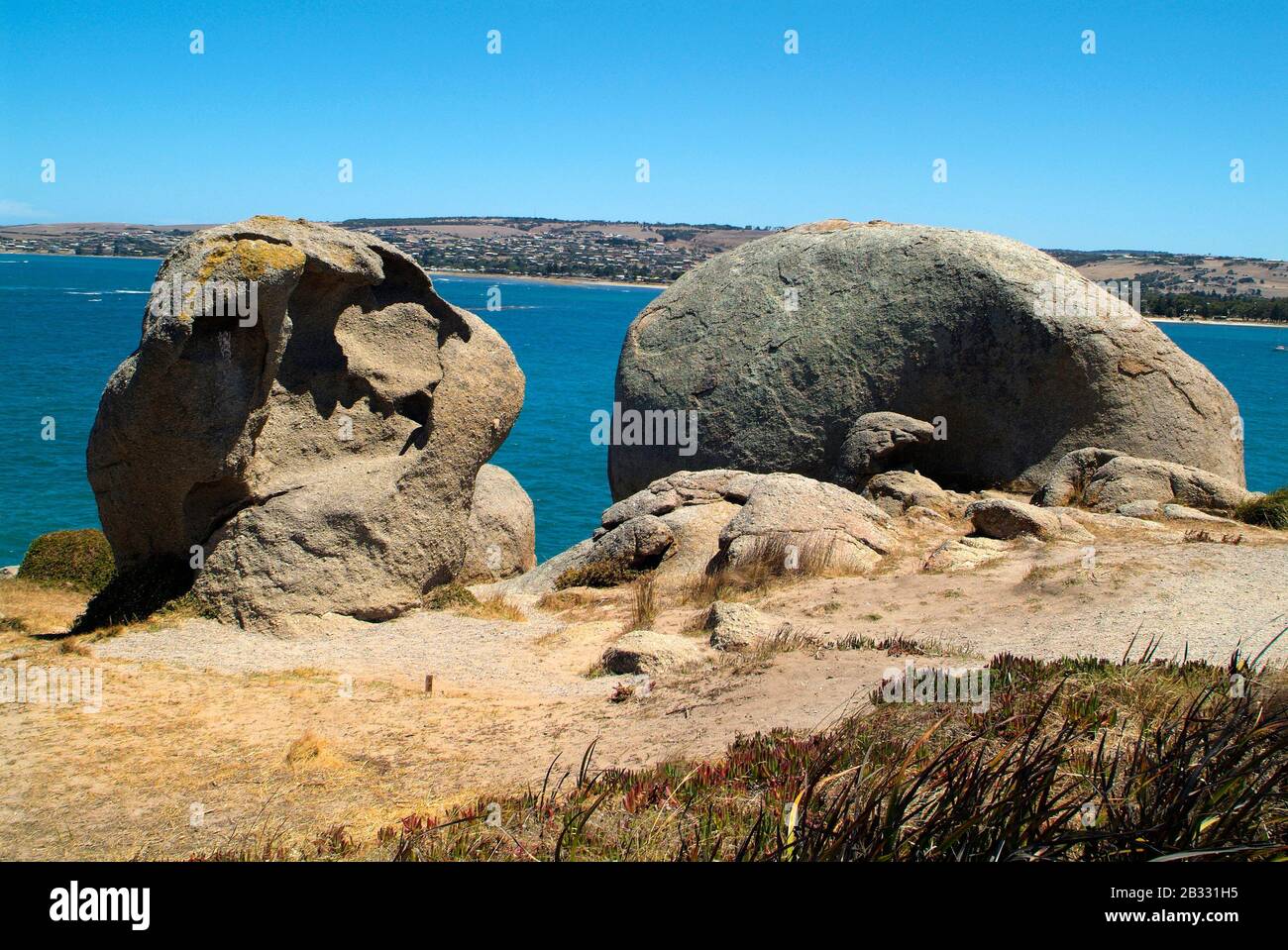 Australie, formation de roches sur l'île Granite, petite île de Victor Harbour en Australie méridionale Banque D'Images