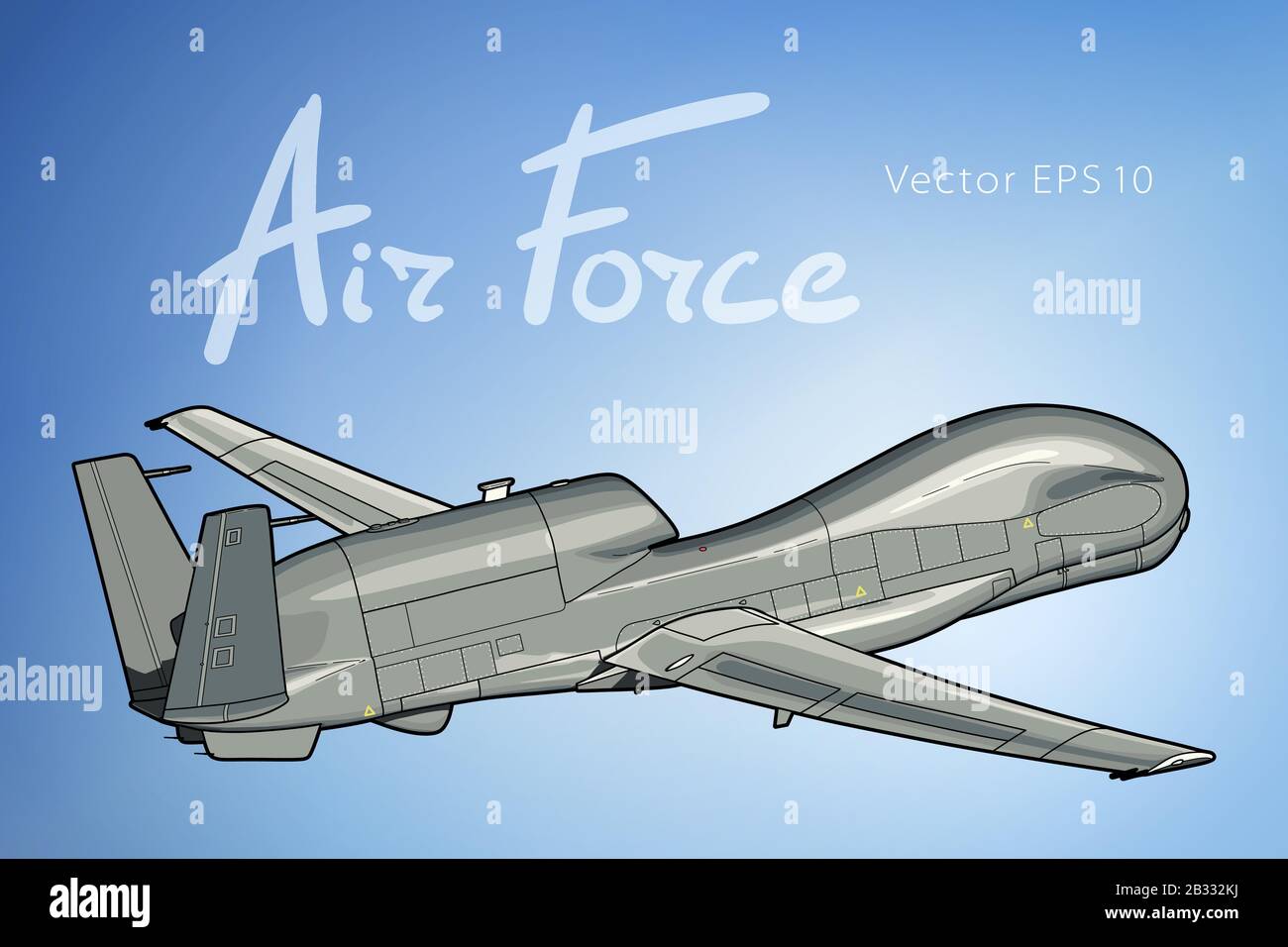 Drone avion guerre U.A.V isolé sur fond. Illustration de Vecteur