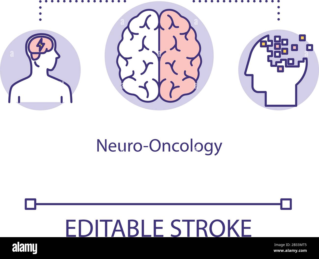 Icône du concept de Neuro-oncologie. Illustration de l'idée de diagnostic de cancer en ligne mince. IRM et médecine radiologique. Reconnaissance de la maladie. Traitement de maladie. Vecteur Illustration de Vecteur