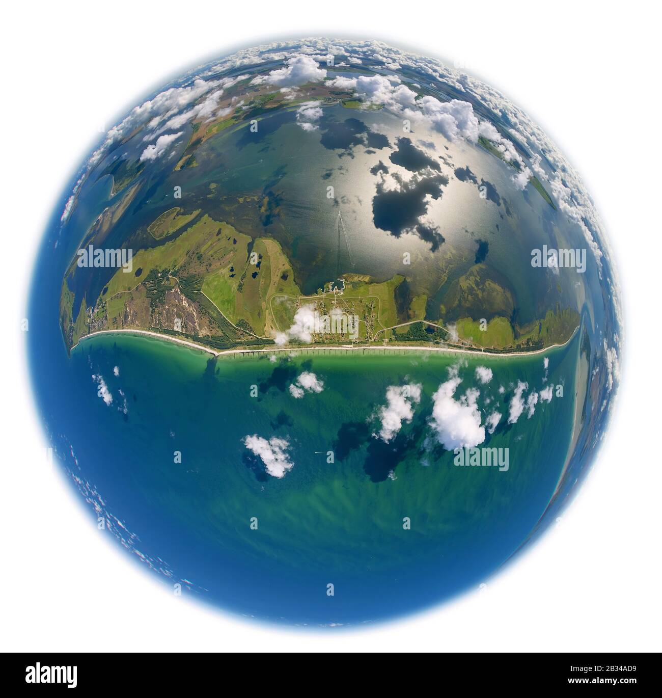 Île de Fisheye View Hiddensee à Vitte, 11.08.2012, vue aérienne, Allemagne, Mecklembourg-Poméranie occidentale, Hiddensee, Vitte Banque D'Images