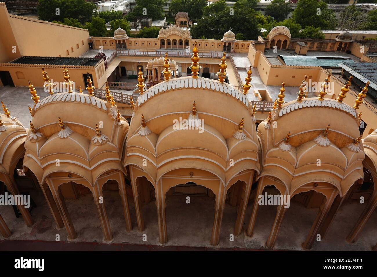 Vue de dessus, Palais des vents, Hawa Mahal, Jaipur, Rajasthan, Inde Banque D'Images