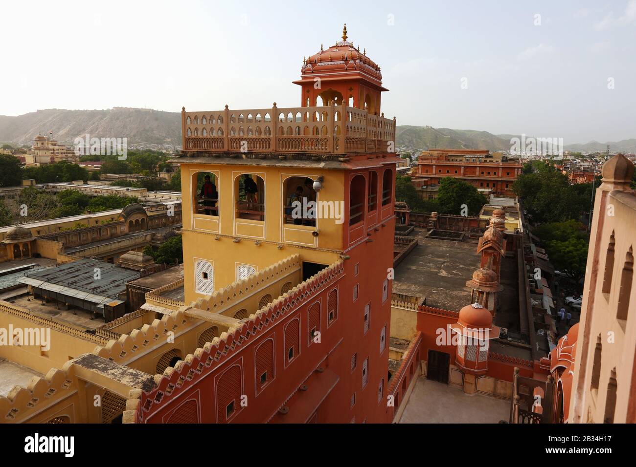 Vue de dessus, Palais des vents, Hawa Mahal, Jaipur, Rajasthan, Inde Banque D'Images