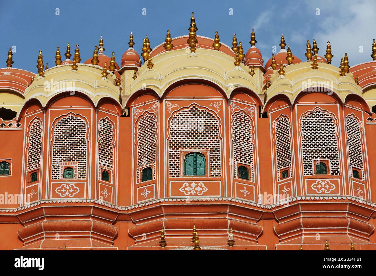 Détail des fenêtres, Palais des vents, Hawa Mahal, Jaipur, Rajasthan, Inde Banque D'Images