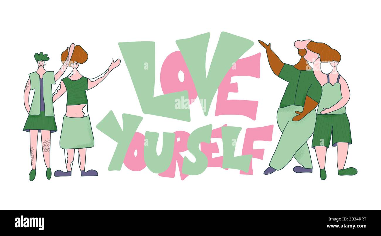 Texte Love You Concept Positif Pour Le Corps Filles Avec Differentes Caracteristiques De L Apparence Physique Illustration Vectorielle Image Vectorielle Stock Alamy
