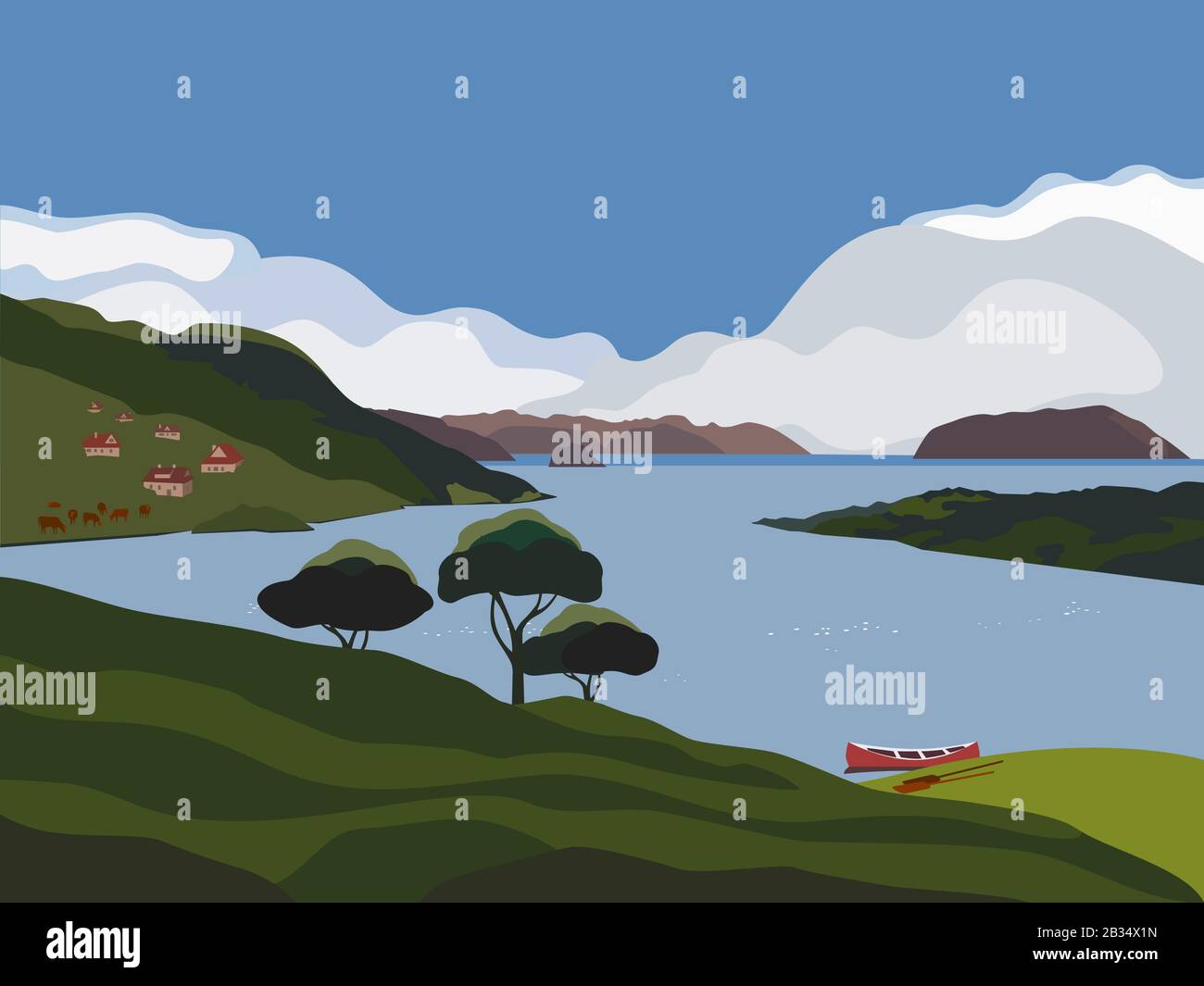 Paysage de la vallée de montagne Illustration de Vecteur