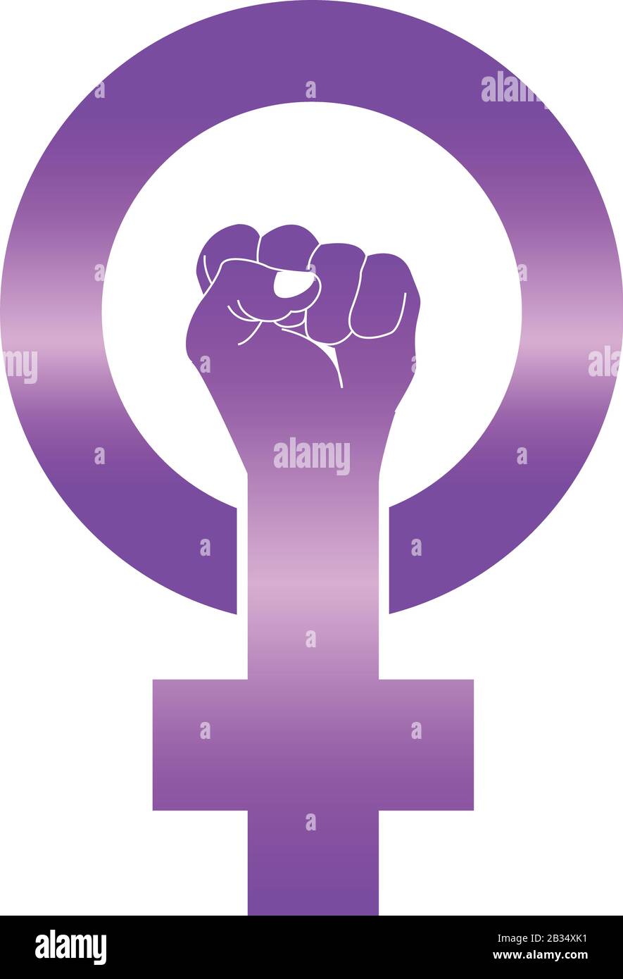Illustration vectorielle du symbole de lutte féministe avec poing, coloré avec dégradé violet-rose-violet, édition facile, travail propre. Illustration de Vecteur
