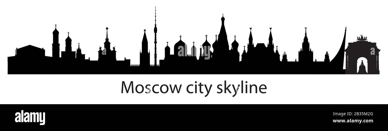 Vue panoramique sur les gratte-ciel de Moscou avec principaux monuments architecturaux. Concept de voyage dans le monde entier. Les monuments silhouette de la ville de Moscou, monochr Illustration de Vecteur