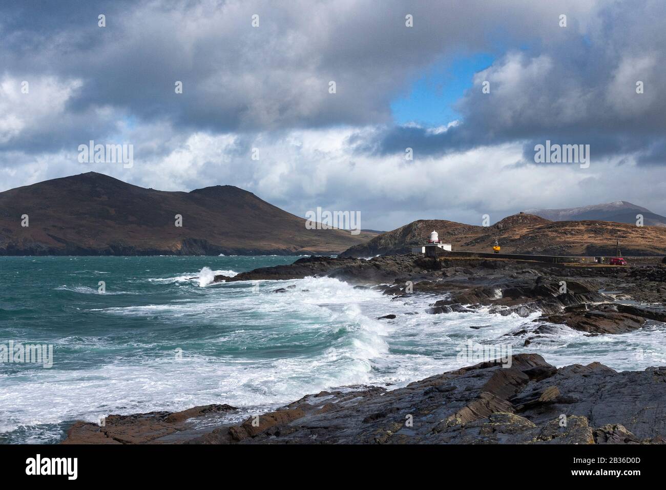 Île Valentia et phare, comté de Kerry, Irlande Banque D'Images